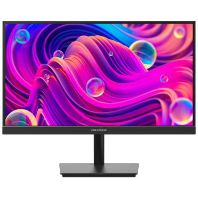 Monitor de ecrã plano preto com imagem colorida abstrata