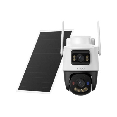 Câmara de vigilância exterior com painel solar e duas antenas