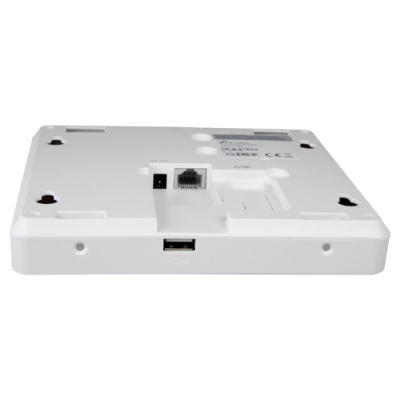 Base branca de dispositivo eletrónico com portas DC, Ethernet e USB