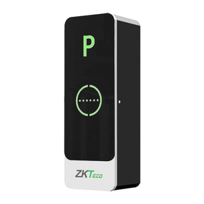 Dispositivo electrónico preto e branco com visor e marca ZKTeco