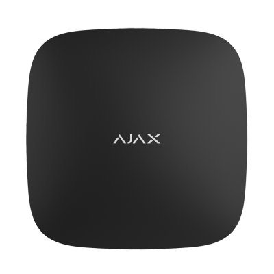 Caixa preta quadrada com cantos arredondados e logótipo AJAX no centro