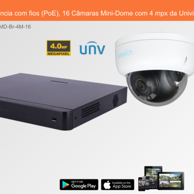 Sistema de videovigilância com gravador preto e câmara Mini-Dome branca da Uniview