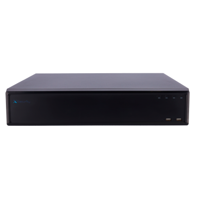 Dispositivo eletrónico preto com portas USB e LEDs