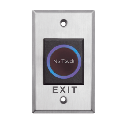 Botão de saída de porta metal prateado com texto No Touch e EXIT