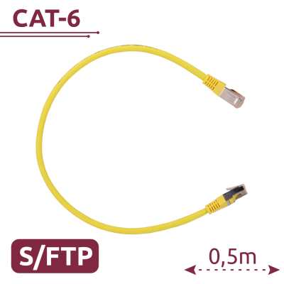 Cabo de rede CAT-6 amarelo com conectores RJ45, 0,5 metros, tipo S/FTP