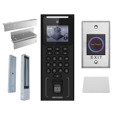 Kit de controlo de acesso Hikvision com leitor biométrico e acessórios