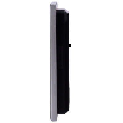 Vista lateral de monitor plano cinzento prateado e preto