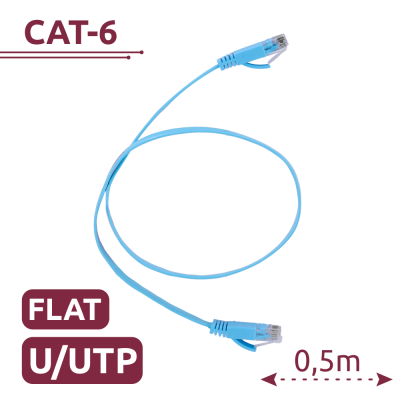Cabo de rede azul CAT-6 plano com conectores RJ45