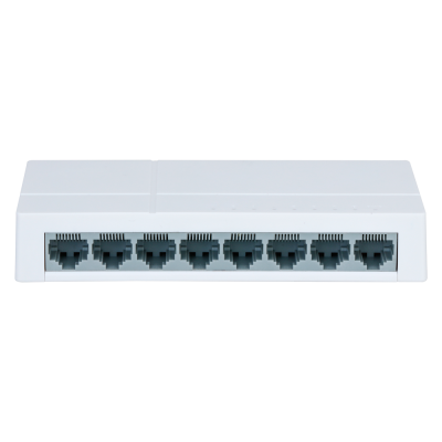 Interruptor de rede branco com oito portas Ethernet