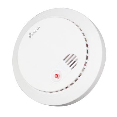 Detector de fumo branco circular com LED vermelho e logotipo NIVIAN