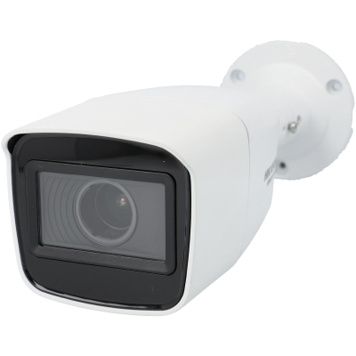 Câmara de segurança de exterior branca com lente visível preto