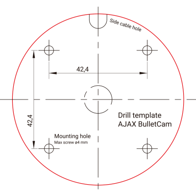 Modelo para furar da AJAX BulletCam com medições e marcações para montagem