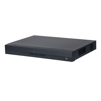 Gravador digital de vídeo preto com texto azul e indicadores LED