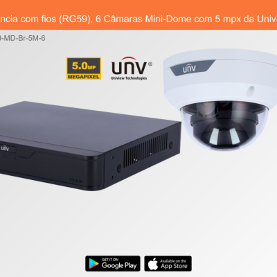 Sistema de videovigilância com gravador preto e câmara Mini-Dome branca Uniview