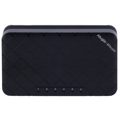 Roteador Wi-Fi preto padrão quadriculado com LED e logotipo Ruijie Reyee