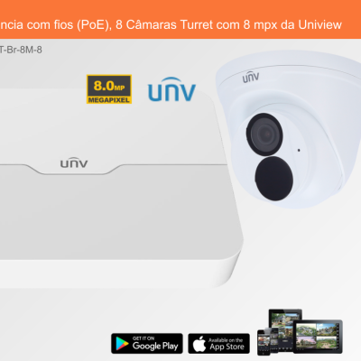 Sistema de videovigilância Uniview com gravador branco e câmara Turret branca