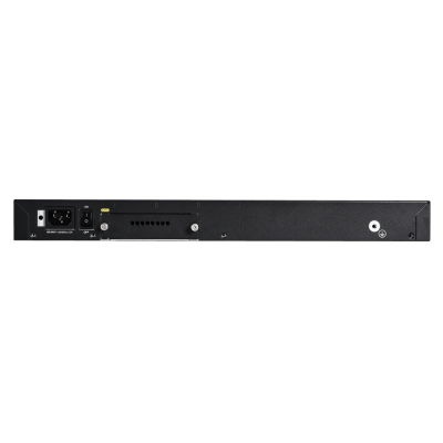 Equipamento eletrónico preto com conectores e ventilação