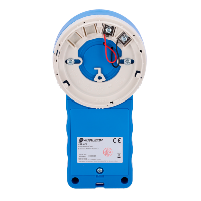 Ferramenta de programação JADE BIRD, corpo azul, terminais elétricos, etiqueta com texto e selo