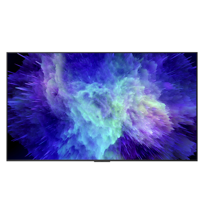 Televisor de ecrã plano com imagem abstrata azul e roxa