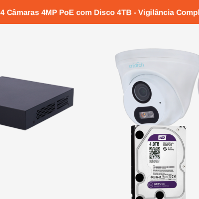 Kit CCTV com gravador, câmara, cabo Ethernet e disco rígido 4TB WD Purple