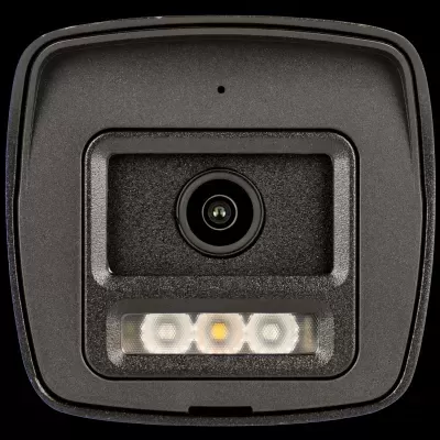 Câmara de segurança preta com lente e luz LED