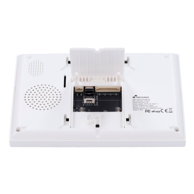 Dispositivo eletrónico branco com altifalantes e conexões