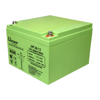 Bateria recarregável verde Upower UP 26-12 AGM 12V 26AH/20Hr com terminais metálicos