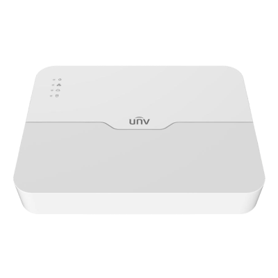 Dispositivo electrónico branco com logótipo UNV e indicadores luminosos.