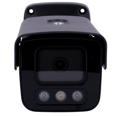 Câmara de segurança preta com lentes e LEDs no fundo branco