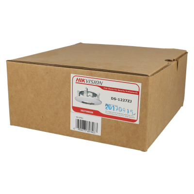 Caixa de cartão castanha com etiqueta HIKVISION e texto DS-1227ZJ