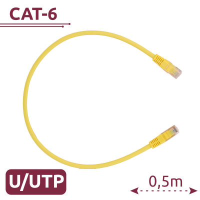 Cabo de rede amarelo CAT-6 com conectores RJ45