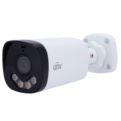 Câmara de segurança branca e preta com suporte de montagem branco