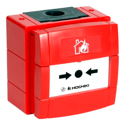 Dispositivo vermelho de alarme de incêndios com símbolo e texto