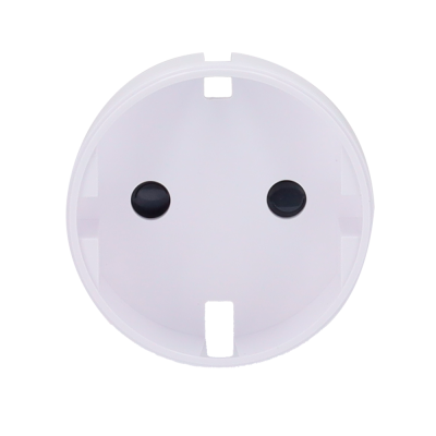 Tomada elétrica branca redonda com dois furos e slot de segurança