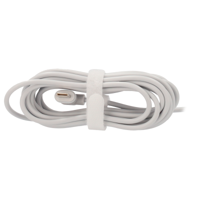 Cabo USB-C branco enrolado com fita de velcro branca