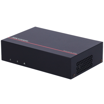 Aparelho eletrónico preto Hikvision com inscrições e grelha lateral