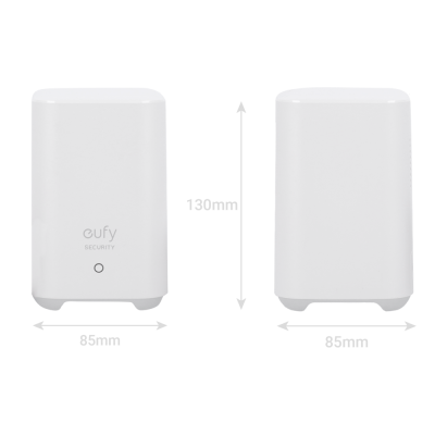 Dispositivos de segurança eletrónicos brancos com texto eufy SECURITY