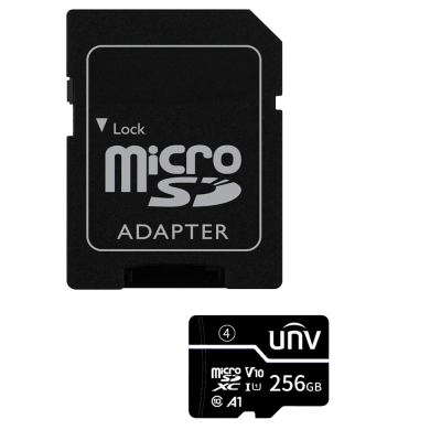 Adaptador micro SD preto e cartão de memória micro SD preto 256GB UNV