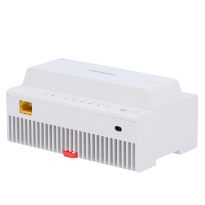 Dispositivo eletrónico branco Huawei com luzes indicadoras e porta amarela