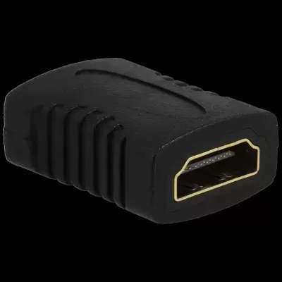 Adaptador HDMI fêmea preto com detalhes dourados