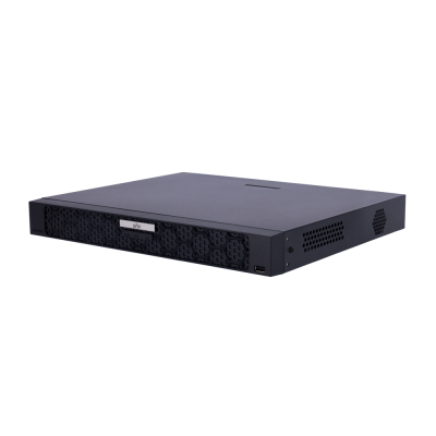 Servidor preto com padrão hexagonal e porta USB