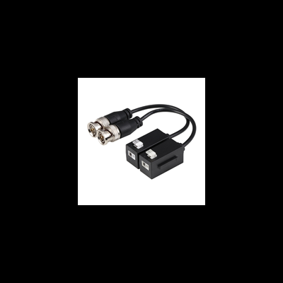 Cabo adaptador preto com conectores BNC e caixas retangulares