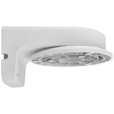Suporte de parede branco com disco circular perfurado e padrão geométrico