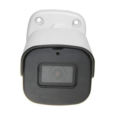 Câmara de segurança exterior branca com lente protegida por vidro preto