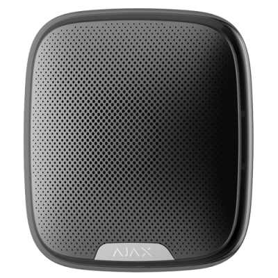 Dispositivo quadrado preto com painéis perfurados e logo AJAX