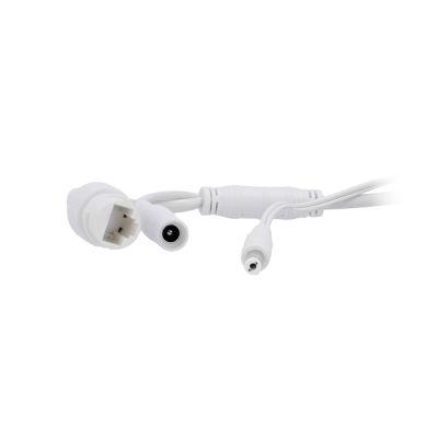 Cabo branco com conectores RJ45, DC e coaxial