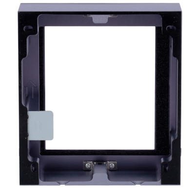 Suporte quadrado preto de plástico com etiqueta branca e seta