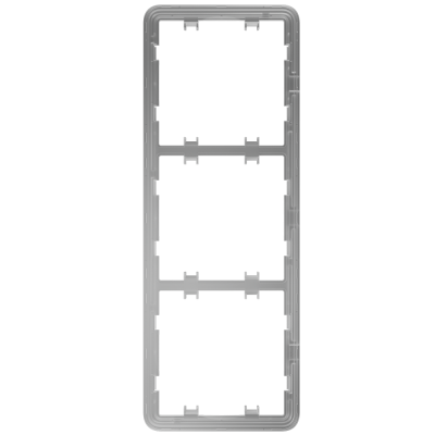 Estrutura retangular de plástico cinzento com três aberturas quadradas para componentes de interruptores