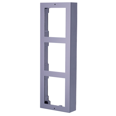 Estrutura retangular de plástico cinza com três compartimentos