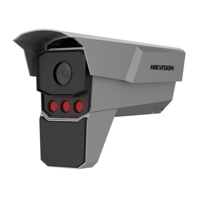 Câmara de vigilância HIKVISION cinza com lente e LEDs vermelhos